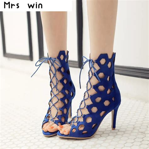 Unique Designer Women Sexy Summer Boots Hollow Out Ankle Boots Open Toe Gladiator Party Summer