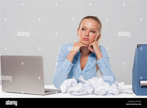 Portrait Of Boring Blonde Businesswoman Stock Photo Alamy