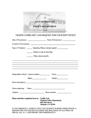 Fillable Online Traffic Complaint Form Pub City Of Modesto Fax Email