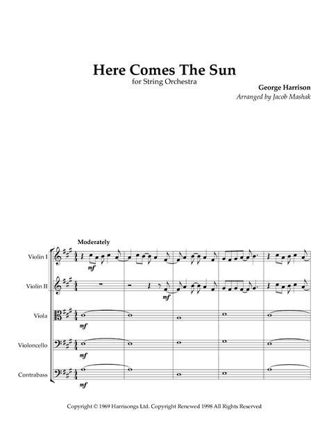 Here Comes The Sun Arr Jacob Mashak By The Beatles Sheet Music For Orchestra At Sheet Music