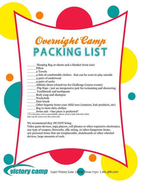 Packing List Overnight Camp Camping Packing List Camping Checklist