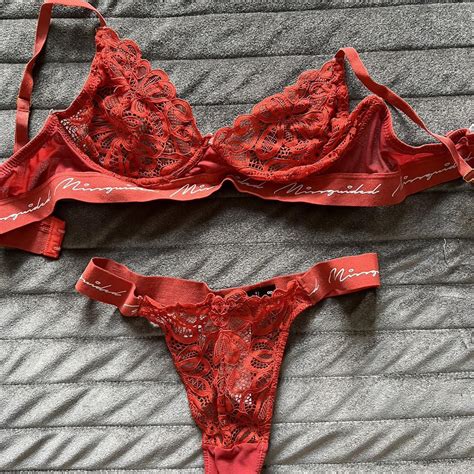Red Lacy Lingerie Set Worn Previously Depop