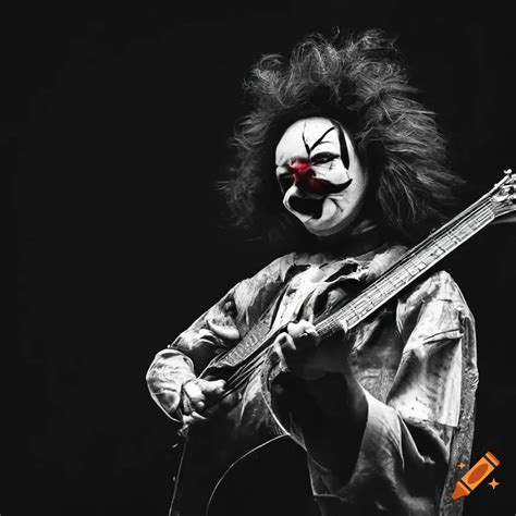 Punk Mosh Pit Full Of Punk Clowns Playing Guitar Black And White