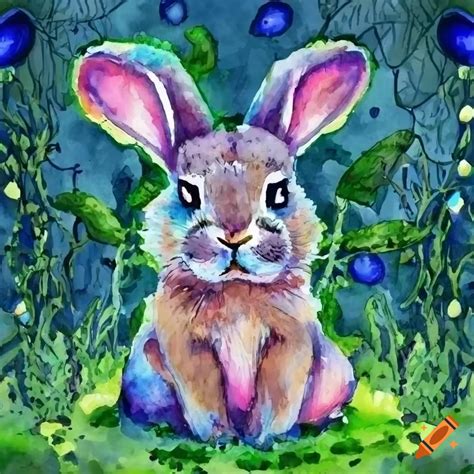 Watercolour Illustration Of A Cute Fluffy Brown Rabbit In A Magical Forest On Craiyon