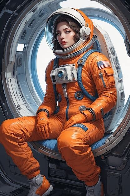 Una Mujer Con Un Traje De Astronauta Naranja Se Sienta En Un Traje