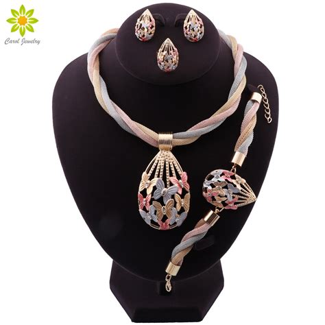 African Style Jewelry Flower Shape Necklace Bracelet Wedding Bridal