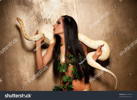 Attractive Brunette Woman Albino Python Stock Photo 81543670 Shutterstock