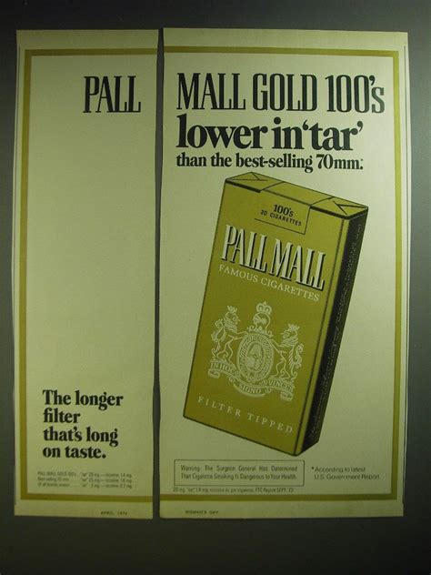 1974 Pall Mall Cigarettes Ad Pall Mall Gold 100s Lower In Tar On