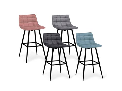 Lot De Tabourets De Bar Mady En Velours Mix Color Pastel Bleu Gris