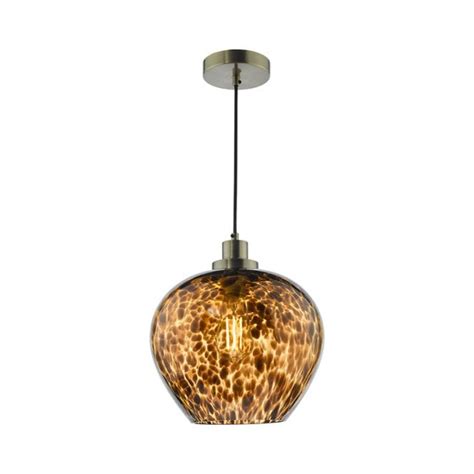 Dar Leandra Glass Ceiling Pendant Light Amber And Antique Brass