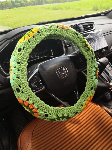 Sunflower Crochet Steering Wheel Covercrochet Seat Belt Etsy