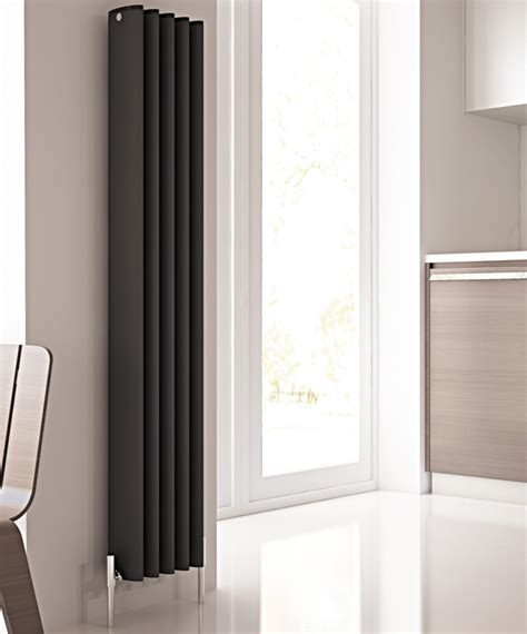 Oval Vertical Black Designer Radiator 290 X 1800mm