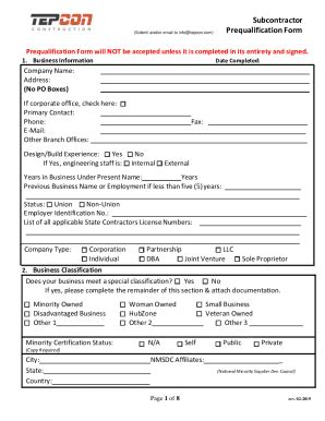 Fillable Online Subcontractor Prequalification Form Fax Email Print