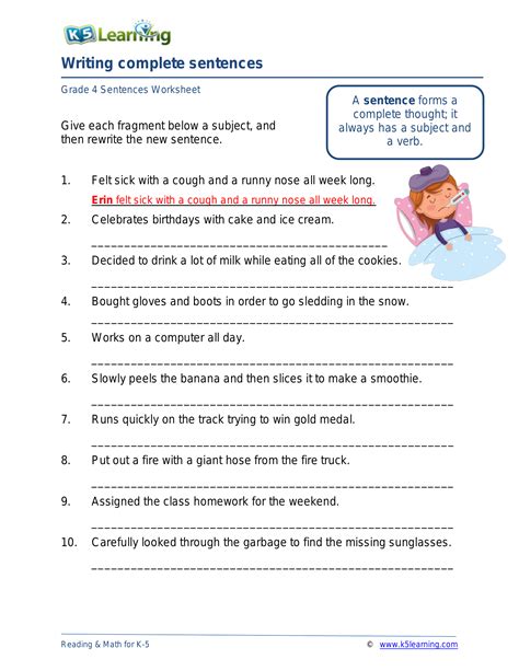 Writing Complete Sentences 3 Worksheet Zone