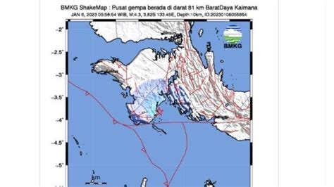 Gempa Magnitudo 4 3 SR Jumat 6 Januari 2023 Guncang Kaimana Papua