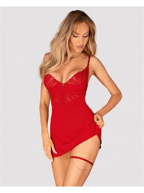 Ingrosso Obsessive Lingerie Ingridia Giarrettiera Rossa Con Catenina