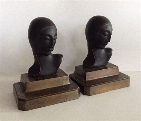 Art Deco Frankart Streamlined Lady Head Bookends Book Ends Metal S