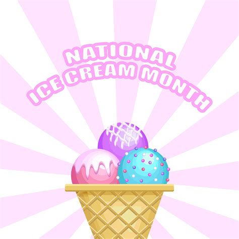 National Ice Cream Month Realistic Ice Cream In Pink And Blue Colors