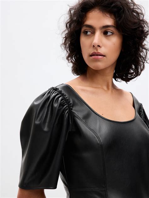 Vegan Leather Puff Sleeve Mini Dress Gap