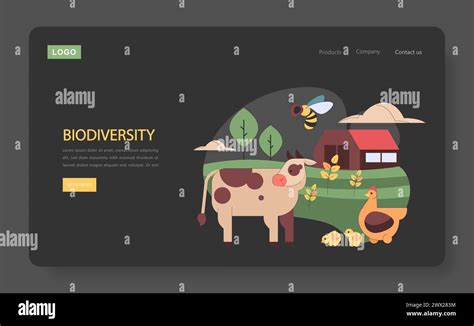 Biodiversity Concept Diverse Farm Life With Livestock Poultry And