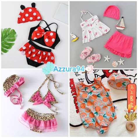Jual Baby Swimsuit Set Bikini Topi Baju Renang Bayi Anak Cewek Swan Cute Swimmers Cozzies