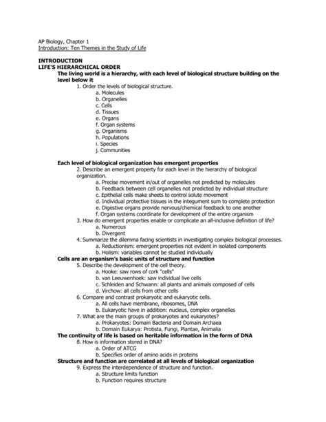 AP Biology Chapter 1 Introduction Ten Themes In The Study Of Life