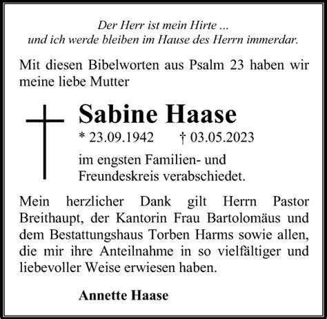 Traueranzeigen Von Sabine Haase Trauer Anzeigen De