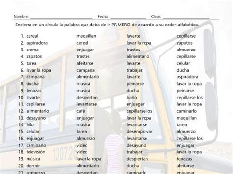 Daily Activities Alphabetical Order Ii Spanish Worksheet Teaching