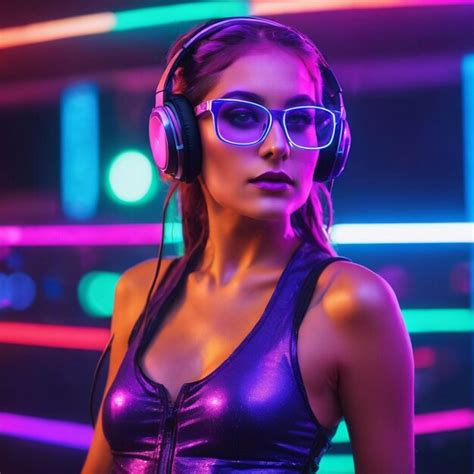 Premium Photo Cyber Monday Concept Hot Girl Dj In Neon Lights With Headphones