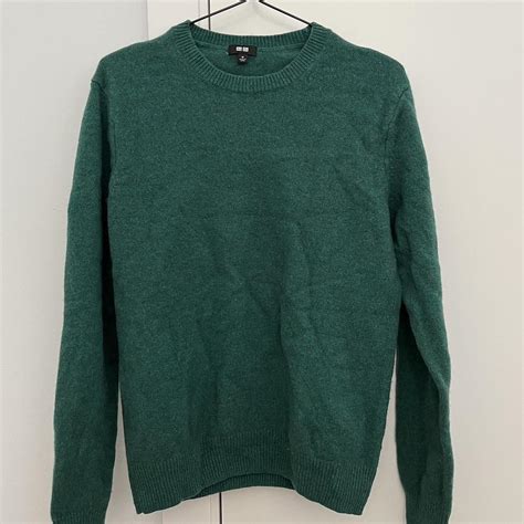 Uniqlo 100 Wool Jumper In Green Tiny Hole Next To Depop