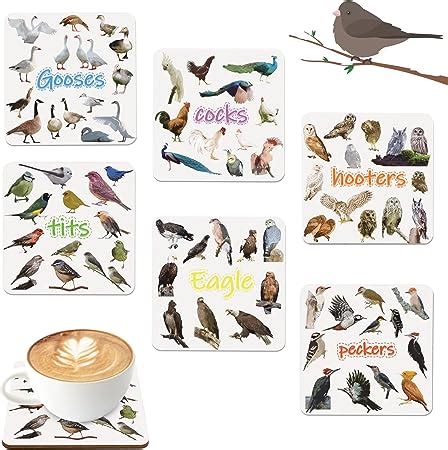 Bird Coasters Pun Square Coasters Set Of 6 Bird Pun Coasters Gift For