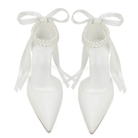 Bella Ivory Wedding Block Heels With Duo Pearl Ankle Strap Iheels Au