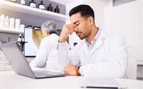 Scientist Pain And Headache For Computer Research Pharmaceutical Fail