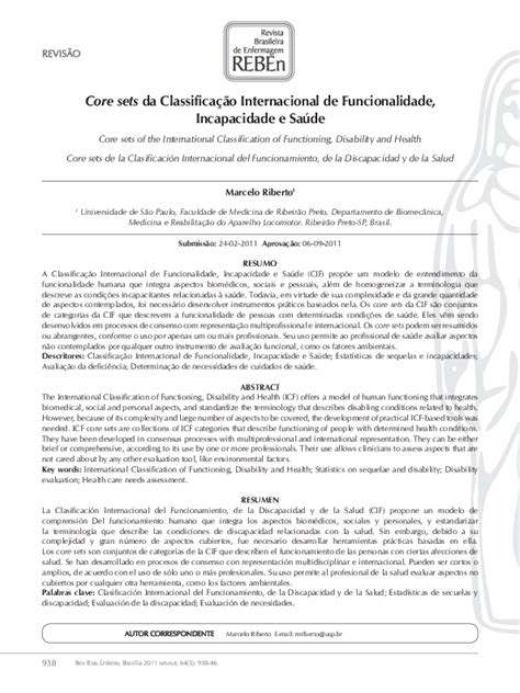 Pdf Core Sets Da Classificação Internacional De Funcionalidade Incapacidade E Saúde Marcelo