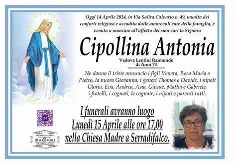 Funerali E Annunci Funebri A Serradifalco Antonia Cipollina Funer