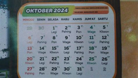 Kalender Jawa Oktober Lengkap Dengan Weton Oktober Wuku