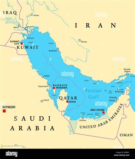 Los Pa Ses Del Golfo P Rsico Mapa Pol Tico Ir N Iraq Kuwait Qatar