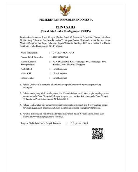 Contoh Surat Izin Usaha Perdagangan Contoh Surat Izin
