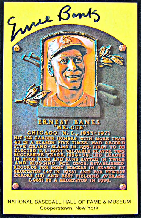 Ernie Banks Autographed Hall Of Fame Plaque Card Memorabilia Center