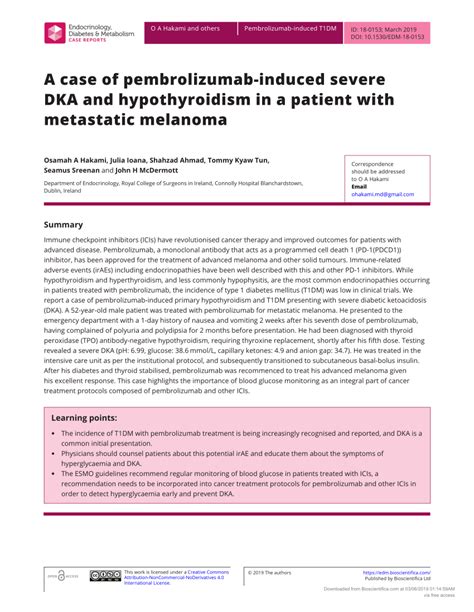 Pdf A Case Of Pembrolizumab Induced Severe Dka And Hypothyroidism In