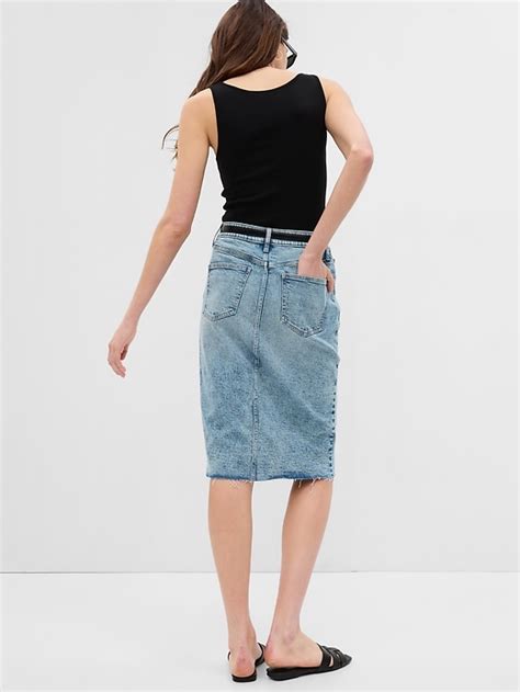 High Rise Pencil Denim Midi Skirt With Washwell Gap