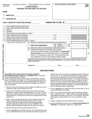 Fillable Online Form HW 20 Rev 2005 Amended Periodic Withholding Tax