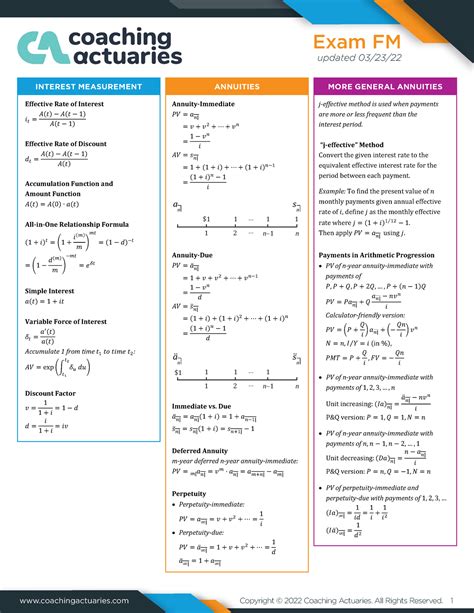 Fm Formula Sheet Fm Soa Coachingactuaries Copyright