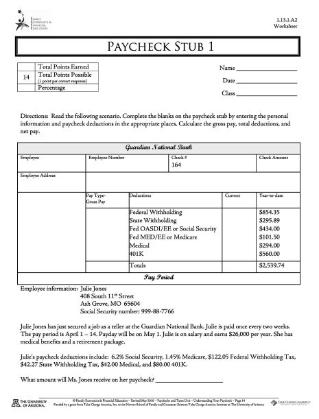 How To Read A Pay Stub Worksheets