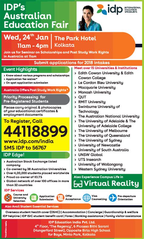 Idp International Education Specimints Ids Australian Education Fair Ad