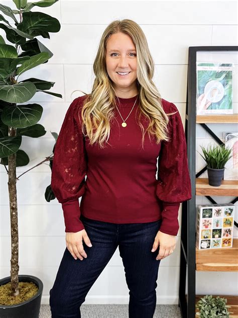 Burgundy Mock Turtleneck Long Sleeve W Lace