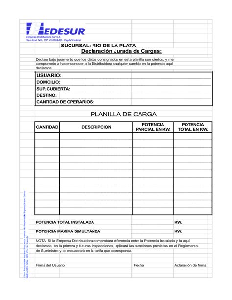 Planilla De Cargas Edesur