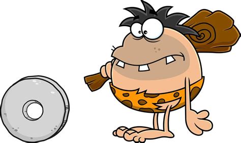 Premium Vector Caveman Character With A Stone Wheel Vector Hand Drawn