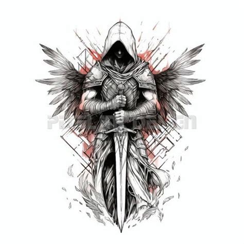 Guardian Angel With A Sword Tattoo Design Download High Resolution