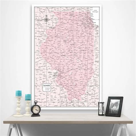 Push Pin Illinois Map Pin Boardposter Pink Color Splash Freeshipping Conquest Maps Llc